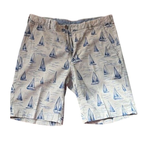 Brooks Brothers | Red Fleece Men's Shorts |‎ Tan & Blue | Waist 34 | SKU296 - Picture 1 of 10
